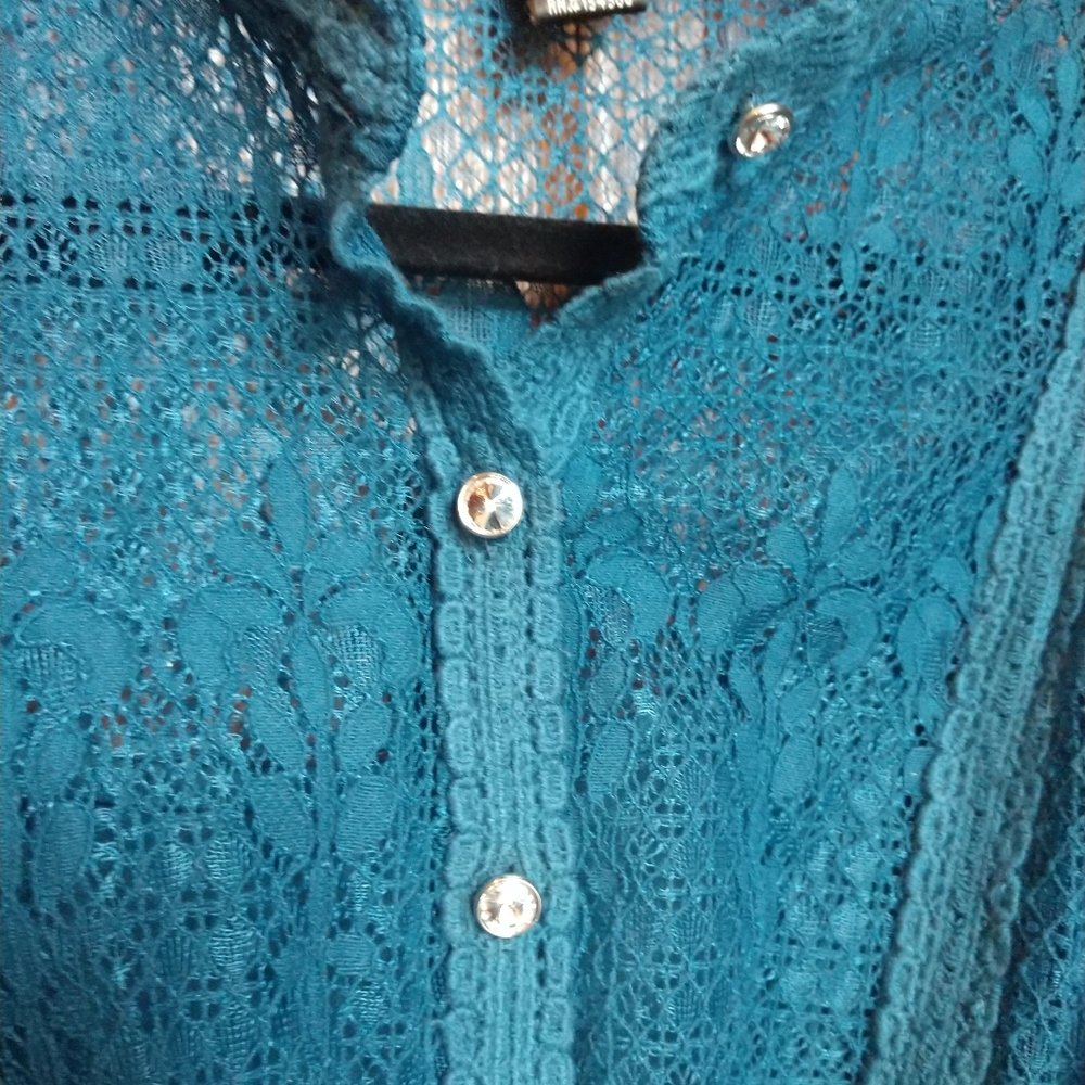 Colleen Lopez lace tunic jacket teal L new - Picture 2 of 8